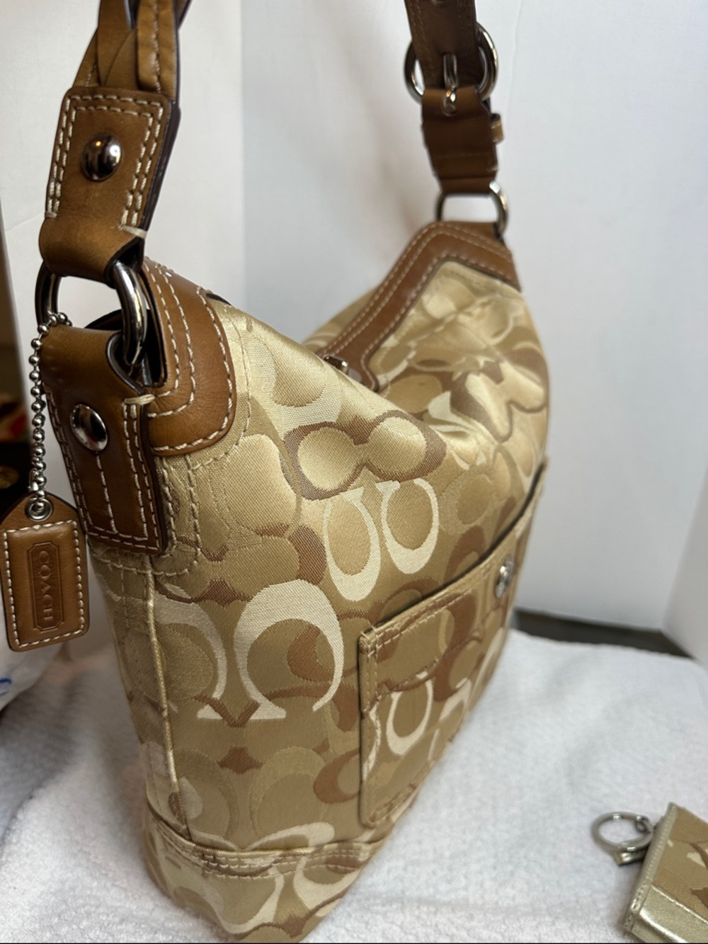 Coach 2007 Chelsea optic Tan/Khaki Signature Shoulder hobo Bag with Leather Trim - Picture 16 of 16